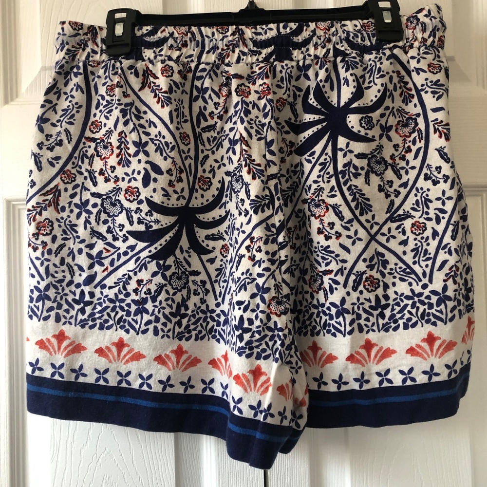 Joie Boho Linen Blend Floral Shorts Blue White Beaded Tassel Women’s SizeL - Picture 4 of 6